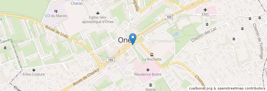 Mapa de ubicacion de Onexroule en Schweiz/Suisse/Svizzera/Svizra, Genève, Genève, Onex.