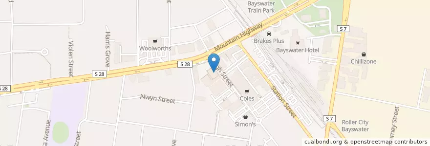 Mapa de ubicacion de Bayswater fish & chips & chicken en オーストラリア, ビクトリア, City Of Maroondah, City Of Knox.