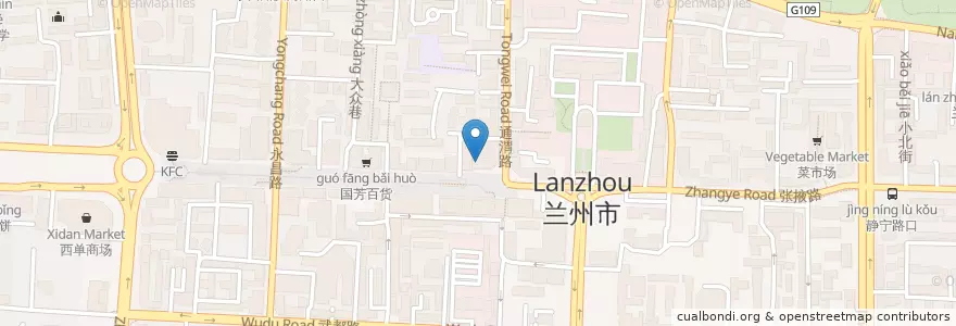 Mapa de ubicacion de 麦当劳 en الصين, قانسو, 兰州市 (Lanzhou), 城关区, 张掖路街道.
