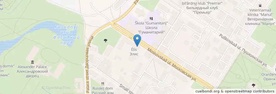 Mapa de ubicacion de Bar Duck en Rusland, Северо-Западный Федеральный Округ, Oblast Leningrad, Sint-Petersburg, Пушкинский Район, Пушкин.