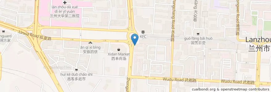 Mapa de ubicacion de 德克士 en 中国, 甘肃省, 兰州市 (Lanzhou), 城关区, 张掖路街道.