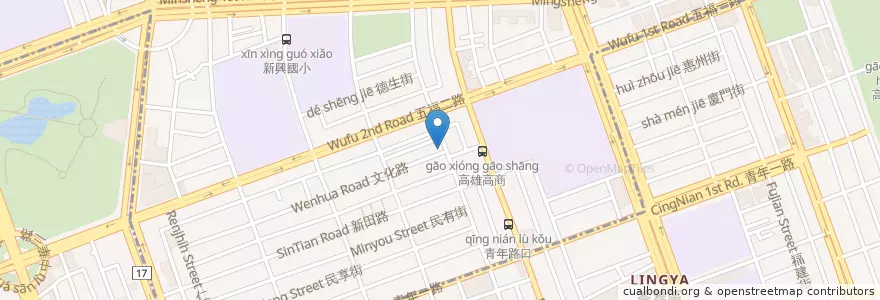 Mapa de ubicacion de 異國麵坊 en تايوان, كاوهسيونغ, 新興區, 苓雅區.