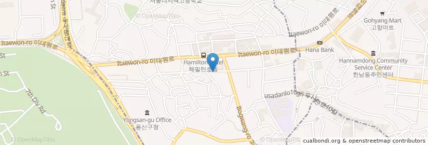 Mapa de ubicacion de 피스틸 en 대한민국, 서울, 용산구, 이태원1동.