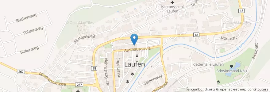 Mapa de ubicacion de Stedtlibibliothek en Schweiz/Suisse/Svizzera/Svizra, Basel-Landschaft, Bezirk Laufen, Laufen.