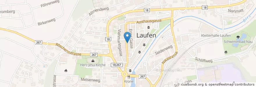 Mapa de ubicacion de Swiss Change Hypothek en Suiza, Basilea-Campiña, Bezirk Laufen, Laufen.