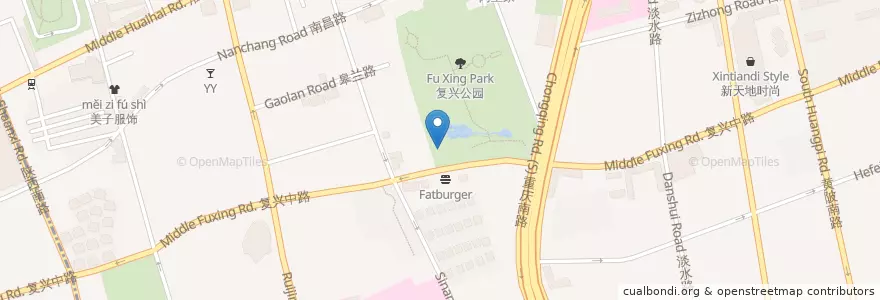 Mapa de ubicacion de Rockery waterfall en China, Shanghai, Huangpu District.