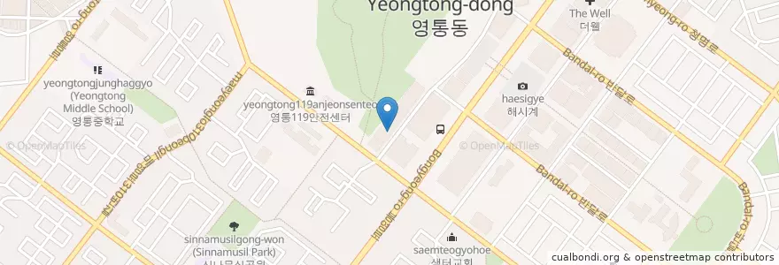 Mapa de ubicacion de 요거프레스 en 대한민국, 경기도, 수원시, 영통구.