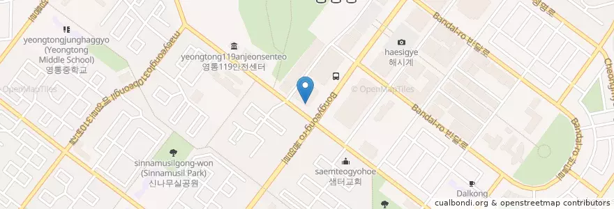 Mapa de ubicacion de 죠스떡볶이 en Zuid-Korea, Gyeonggi-Do, 수원시, 영통구.