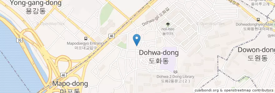 Mapa de ubicacion de Tom n Toms Coffee en Corea Del Sud, Seul, 마포구, 도화동.