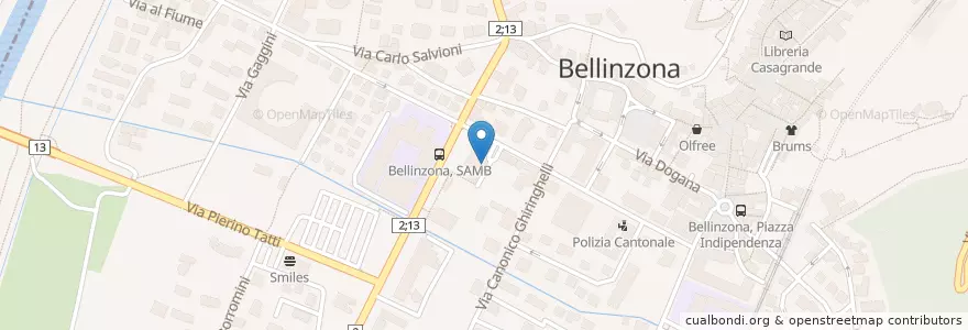 Mapa de ubicacion de Polizia Cantonale en İsviçre, Ticino, Distretto Di Bellinzona, Circolo Di Bellinzona, Bellinzona.