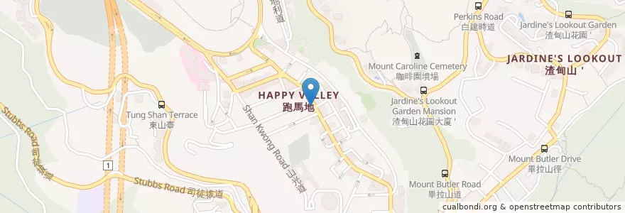 Mapa de ubicacion de Hang Seng Bank Happy Valley Prestige & Preferred Banking Centre en China, Guangdong, Hong Kong, Hong Kong Island, New Territories, Wan Chai District.