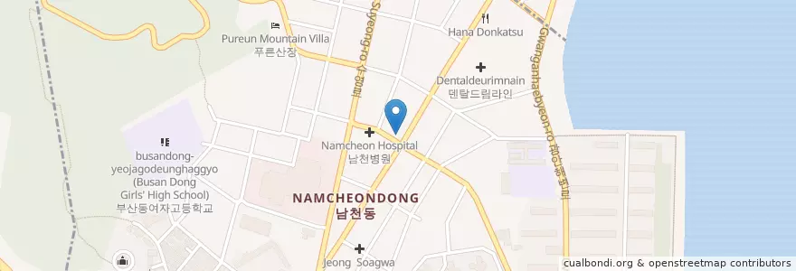 Mapa de ubicacion de NH Bank en كوريا الجنوبية, بسان, 수영구, 남천동.