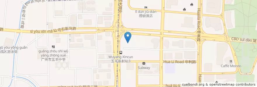 Mapa de ubicacion de 中国建设银行(广州名门大厦支行) en 중국, 광둥성, 광저우시, 越秀区, 猎德街道.
