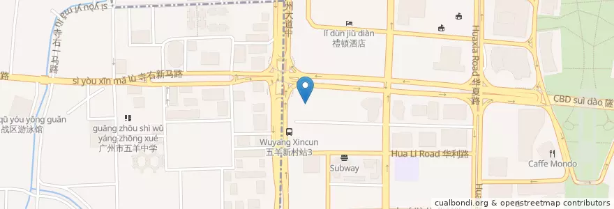 Mapa de ubicacion de 苏子花艺西餐·CBD最美后花园(花厨店) en China, Provincia De Cantón, Cantón, 越秀区, 猎德街道.