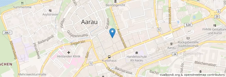 Mapa de ubicacion de Migros Restaurant en Suiza, Aargau, Bezirk Aarau, Aarau.