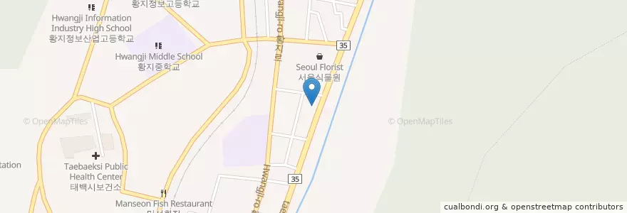 Mapa de ubicacion de 황지제일교회 en 대한민국, 강원도, 태백시.