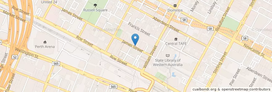 Mapa de ubicacion de James St Bar + Kitchen en オーストラリア, 西オーストラリア, City Of Perth.