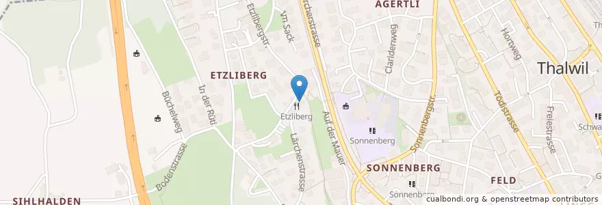 Mapa de ubicacion de Etzliberg en Suisse, Zurich, Bezirk Horgen, Thalwil.