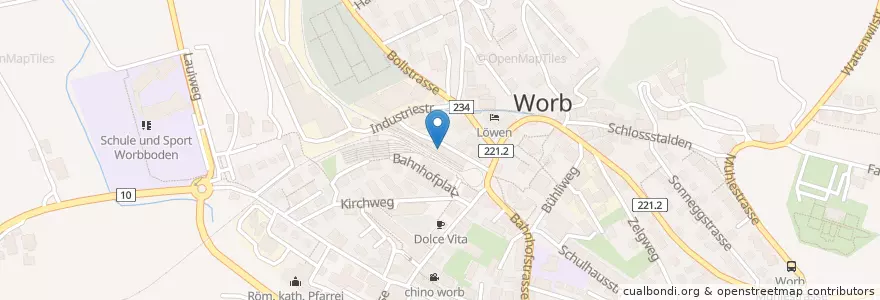 Mapa de ubicacion de RBS Worb Dorf Park+Ride en 瑞士, 伯尔尼, Verwaltungsregion Bern-Mittelland, Verwaltungskreis Bern-Mittelland, Worb.