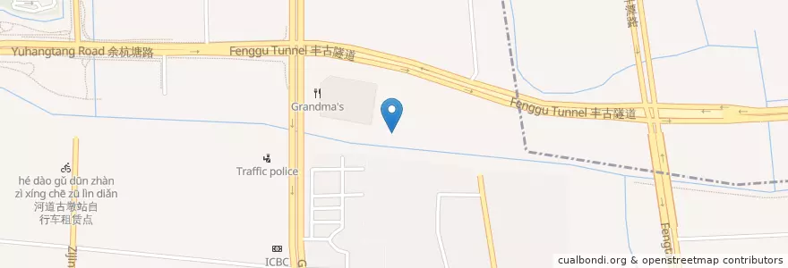 Mapa de ubicacion de 水上巴士 - 古墩路站 en China, Zhejiang, Hangzhou City, Xihu District, 三墩镇.