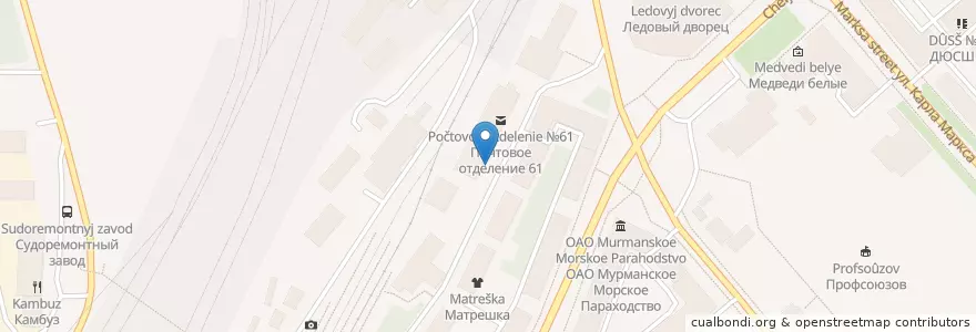 Mapa de ubicacion de Мурманский Магистральный Сортировочный центр en Russie, District Fédéral Du Nord-Ouest, Oblast De Mourmansk, Городской Округ Мурманск.