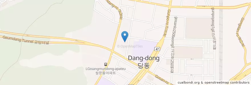 Mapa de ubicacion de 당동 en Corée Du Sud, Gyeonggi, 군포시, 당동, 군포1동, 군포2동.