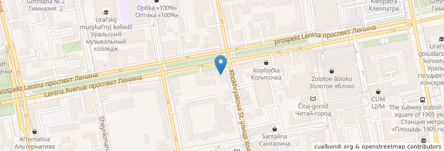 Mapa de ubicacion de Уральский банк реконструкции и развития en Russland, Föderationskreis Ural, Oblast Swerdlowsk, Городской Округ Екатеринбург.