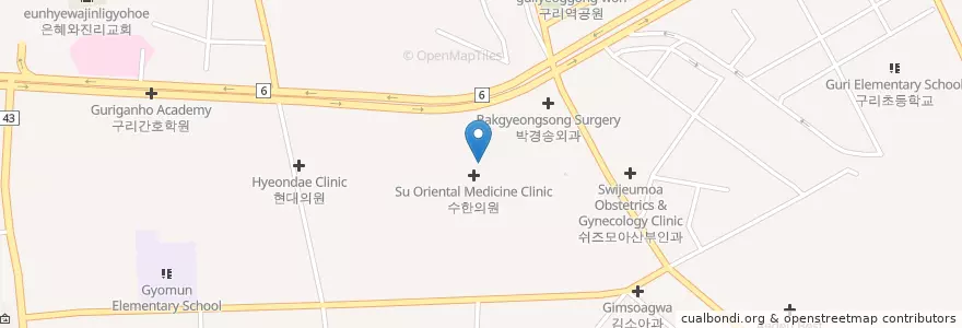 Mapa de ubicacion de Guri Traditional Marketplace en Korea Selatan, Gyeonggi, 구리시.