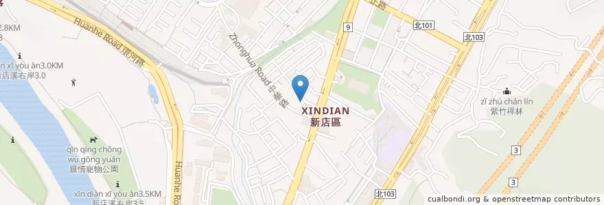 Mapa de ubicacion de 北邑震安宮 en Taiwan, 新北市, 新店區.