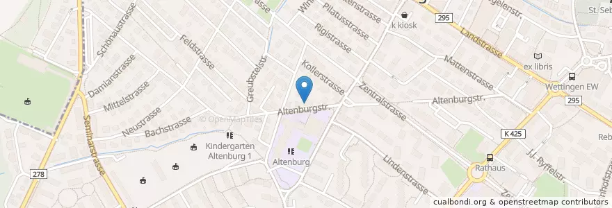 Mapa de ubicacion de Altenburg en Schweiz/Suisse/Svizzera/Svizra, Aargau, Bezirk Baden, Wettingen.