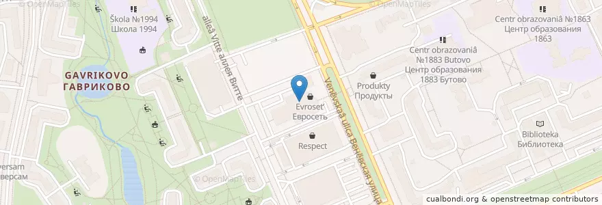 Mapa de ubicacion de 36,6 en Russia, Distretto Federale Centrale, Москва, Юго-Западный Административный Округ, Južnoe Butovo.
