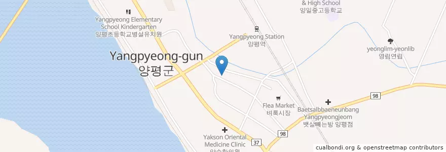 Mapa de ubicacion de 엉클존스 en 대한민국, 경기도, 양평군.