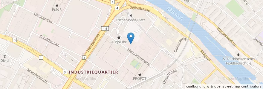 Mapa de ubicacion de PBZ Bibliothek Schütze en Schweiz/Suisse/Svizzera/Svizra, Zürich, Bezirk Zürich, Zürich.