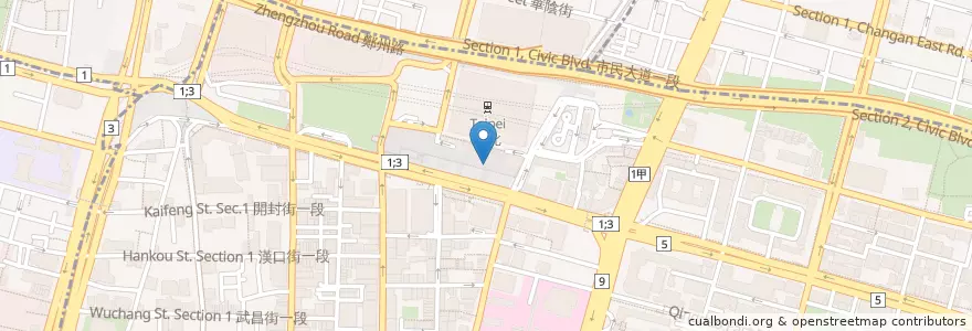 Mapa de ubicacion de 德克士脆皮炸雞 en 타이완, 신베이 시, 타이베이시, 중정 구.