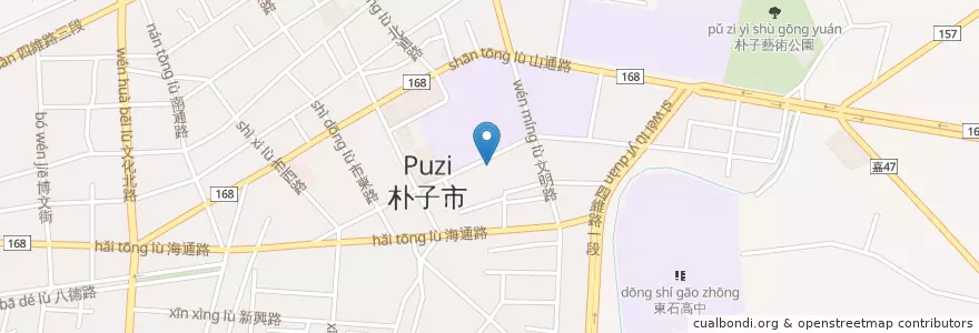 Mapa de ubicacion de 新學友補習班 en تایوان, 臺灣省, 嘉義縣, 朴子市.