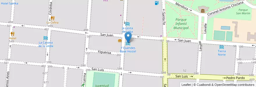 Mapa de ubicacion de 7 Duendes Base Hostel en 아르헨티나, Salta, Capital, Municipio De Salta, Salta.