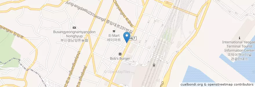 Mapa de ubicacion de 초량밀면 en 대한민국, 부산, 동구, 초량동.