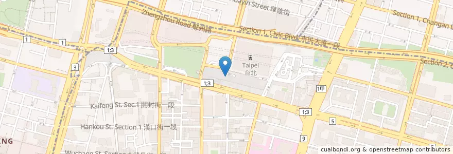Mapa de ubicacion de 炸去啃 en Taiwan, Nuova Taipei, Taipei, 中正區.