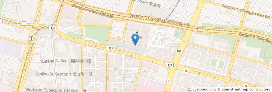 Mapa de ubicacion de 鬍鬚張 en تايوان, تايبيه الجديدة, تايبيه, 中正區.