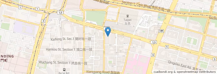 Mapa de ubicacion de 大阪王將 en 臺灣, 新北市, 臺北市, 中正區.