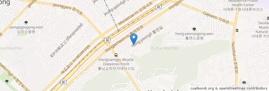 Mapa de ubicacion de 보틀팩토리 en 대한민국, 서울, 서대문구, 연희동.