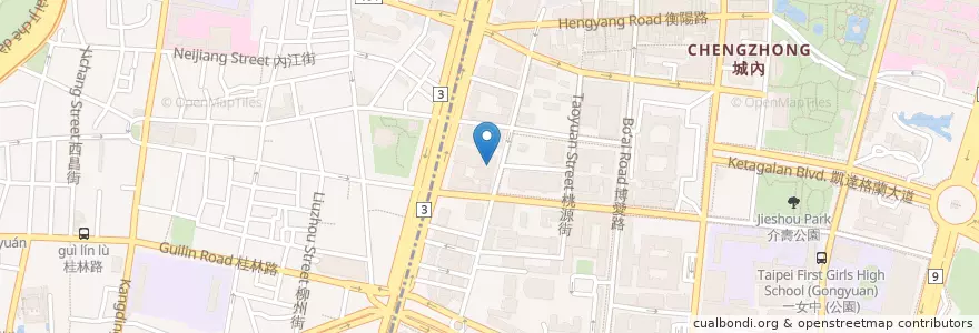 Mapa de ubicacion de 三軍軍官俱樂部 en 臺灣, 新北市, 臺北市, 萬華區, 中正區.