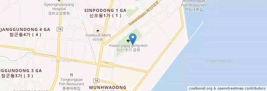 Mapa de ubicacion de 신포동1가 en كوريا الجنوبية, 경상남도, 창원시, 마산합포구, 신포동1가.