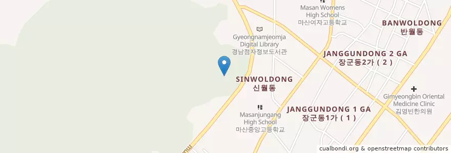 Mapa de ubicacion de 신월동 en Corea Del Sur, Gyeongsang Del Sur, 창원시, 마산합포구, 신월동.