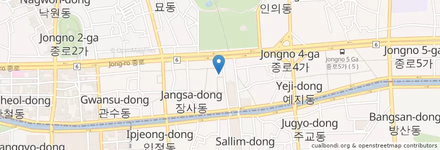 Mapa de ubicacion de 만민보리밥 en South Korea, Seoul, Jongno 1·2·3·4(Ilisamsa)-Ga-Dong.
