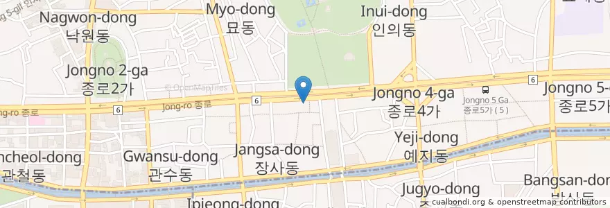 Mapa de ubicacion de 생국수본가 en کره جنوبی, سئول, 종로1·2·3·4가동.