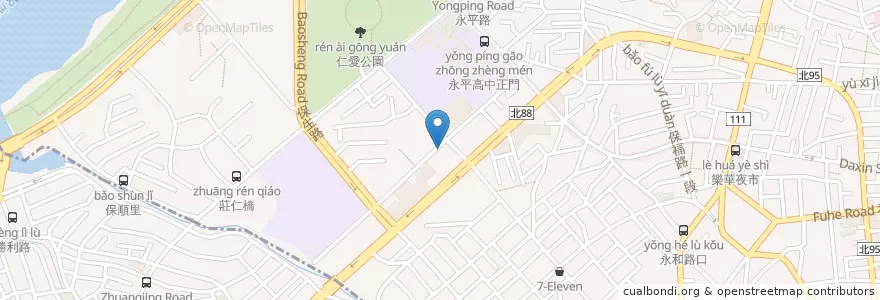 Mapa de ubicacion de 苦瓜蕃茄排骨麵紅油抄手 en تايوان, تايبيه الجديدة, 永和區.