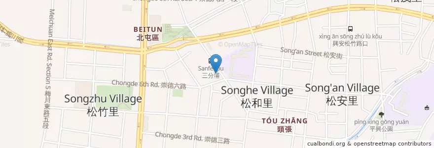 Mapa de ubicacion de 名屋拉麵 en Taiwan, Taichung, Distretto Di Beitun.