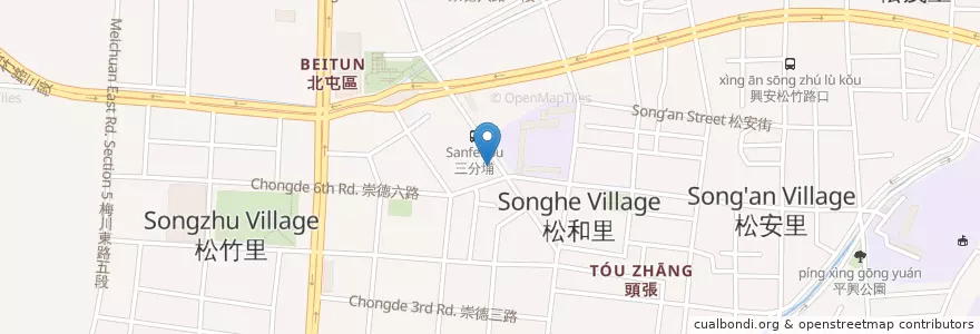 Mapa de ubicacion de 捲捲廚房咖哩專賣 en 타이완, 타이중 시, 베이툰 구.