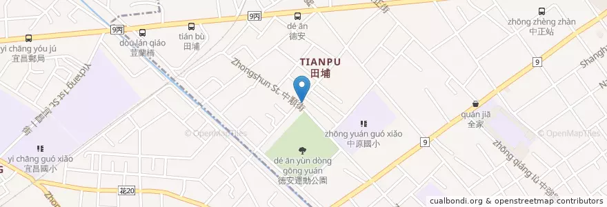 Mapa de ubicacion de 德安橋頭林家香酥雞 en 타이완, 타이완성, 화롄현, 화롄 시.